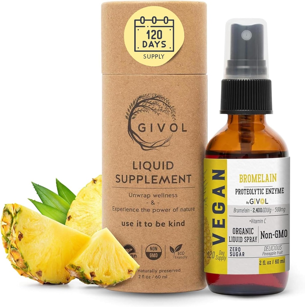 Extracto de Pineapple de Bromelaina cruda orgánica - Potencia aumentada 500 mg, para adultos de niños - para la salud digestiva, la respuesta inflamatoria y la curación - no GMO - 60ml 120 Day Supply