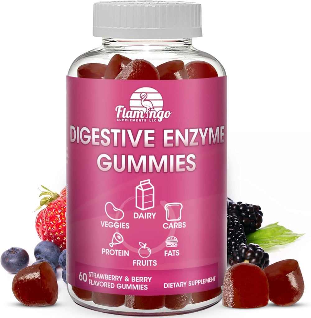 Enzimas digestivas Gummies Chewable: Ayuda a la intolerancia alimentaria, la descomposición y a los lácteos, carbohidratos, verduras, proteínas, frutas -Amylase Protease Lipase Lactase- Naturalmente Flavored Vegan Gummies. Cuenta 60