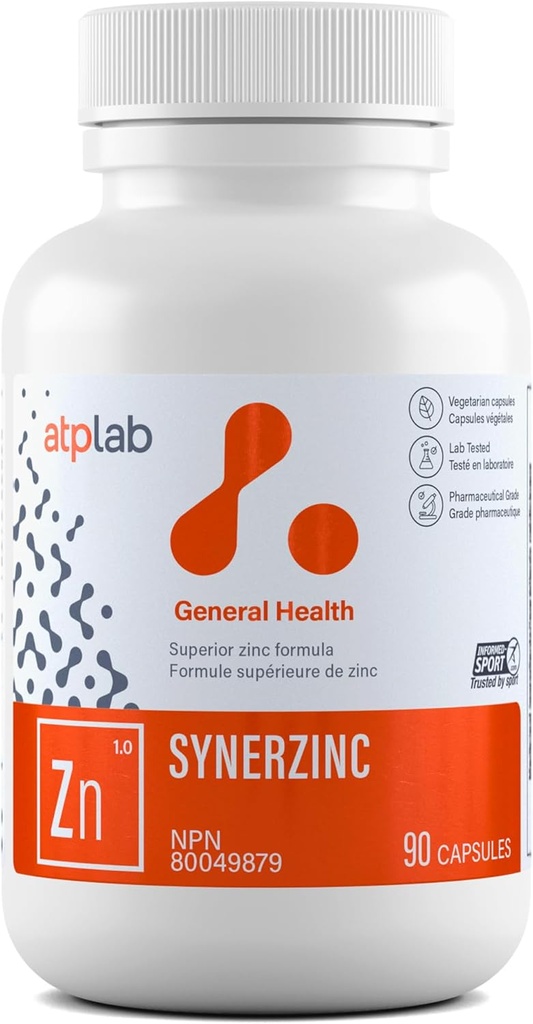ATP LAB Synerzinc 90 caps - Suplemento Vegan Zinc para Hombres y Mujeres - Suplementos Minerales de zinc - Esquí saludable - Vitaminas de zinc para adultos