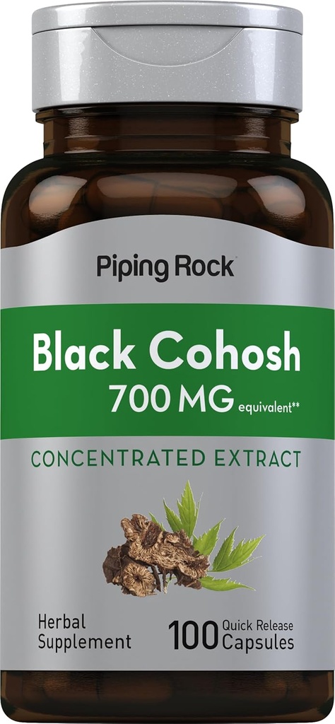 Piping Rock Negro Cohosh Root Extract  700 mg ← 100 Capsules TEN Concentrado Silencio No GMO, Gluten Suplemento gratuito