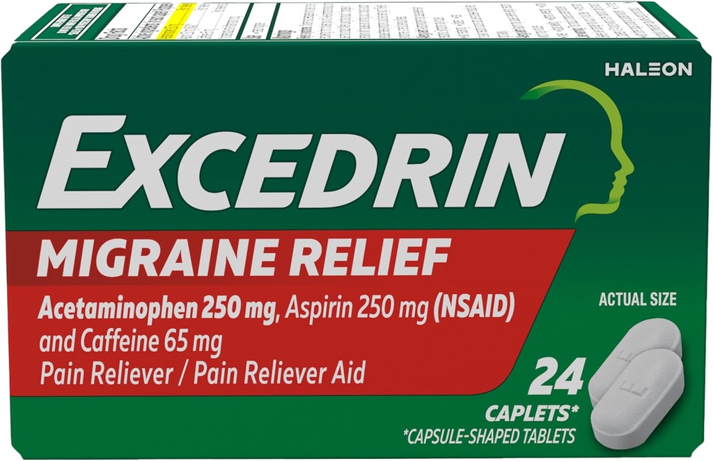 Excedrin Migraine Relief Caplets to Alleviate Migraine Symptoms - 24 cuentan