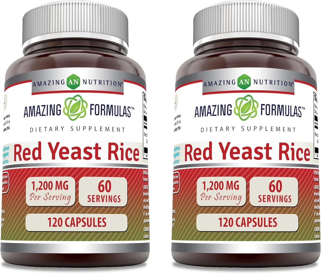 Impresionantes fórmulas Red Yeast Rice 1200mg Por Serving Capsules Suplemento ← Non-GMO Silencio Gluten Free ← Made in USA (120 Conde Silencio 2 Pack)
