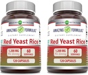 Amazing Formulas Red Yeast Rice 1200mg Per Serving Capsules Supplement | Non-GMO | Gluten Free | Made in USA (120 Count | 2 Pack)