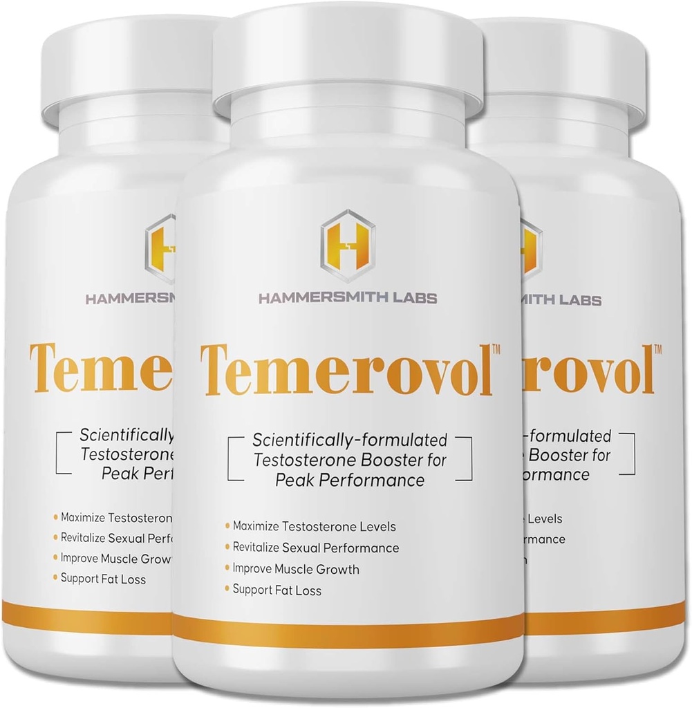 Temerovol - Suplemento Hombre - Enhances Energy, Strength & Libido - Lean Muscle Builder, 60 Capsules - 3 Bottle Bundle