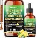 10in1 Magnesium Glycinate Tintura con Magnesium L-Threonate, Ashwagadha, Vitamina D3, C, B6 y Más - Suplemento Cerebro y Cortisol - 2 Fl Oz - 60 Días Suministro - Lemon Flavor