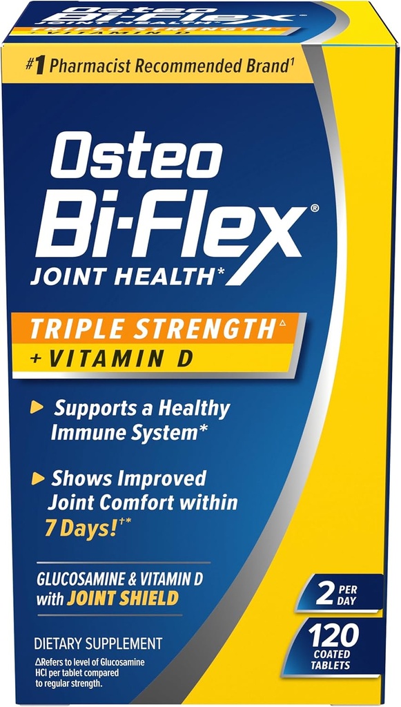 Osteo Bi-Flex Triple Fuerza con Vitamina D Glucosamina Suplemento Conjunto de Salud, Coated Tablets, Rojo, 120 Conde