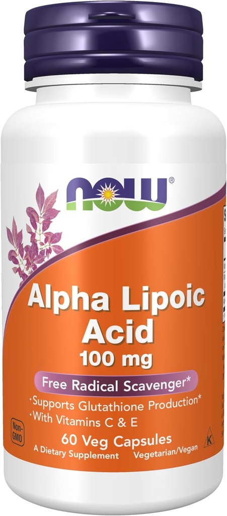 AHORA Suplementos de alimentos, Ácido Lipoico alfa 100 mg con vitaminas C & E, Escalada Radical Libre*, 60 cápsulas de verduras