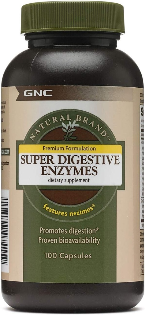 GNC Natural Brand Super Digestive Enzymes, Promotes Protein, Carbohydrate and Fat Digestion, 100 Capsules