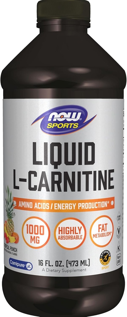 AHORA Nutrición Deportiva, L-Carnitina Llíquida 1.000 mg, Altamente Absorbable, Punch tropical, 16 onzas