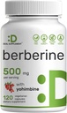 Suplemento de bereberina con yohimbina, 500 mg por ser, 120 cápsulas de verduras – Extractos de corteza y corteza – Hidrocloruro de alta absorción Formas HCl – No GMO, Vegan