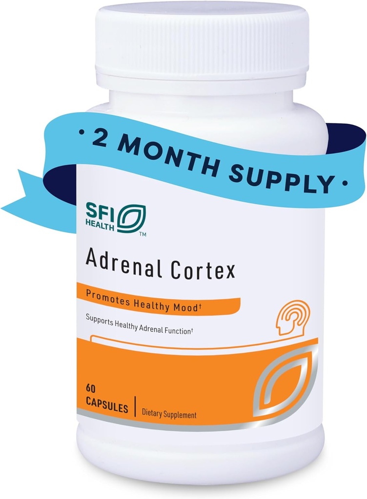 Klaire Labs SFI Health Adrenal Cortex - Complementos de Apoyo Adrenal para la Salud de Cortisol - Extracto Liofilizado Purificado y Libre de BSE de Pasture-Fed Bovine (60 cápsulas)