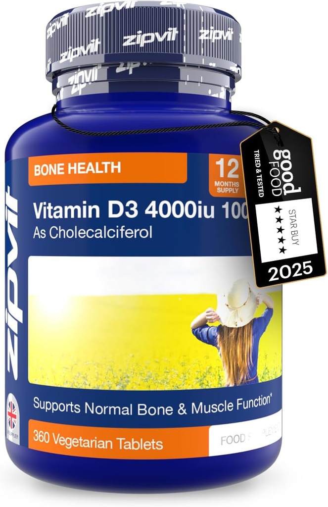 Zipvit Vitamin D3 4000iu x 360 Tablets - High Strength Vitamin D | Supports Bone & Muscle Function - Maintains Immune System | Vegetarian - 12 Months Supply