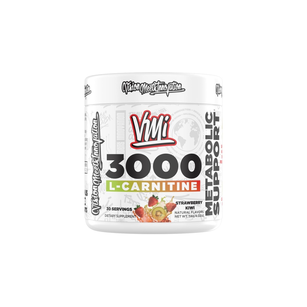 VMI Sports L-Carnitine 3000 Powder tención 3000 mg L-Carnitine TENIDO Apoyo metabólico Máximo Absorción Fórmula ANTE Gran Sabor para Hombres y Mujeres ANTE 30 Servimientos (30 Servimientos, Fresa Kiwi)