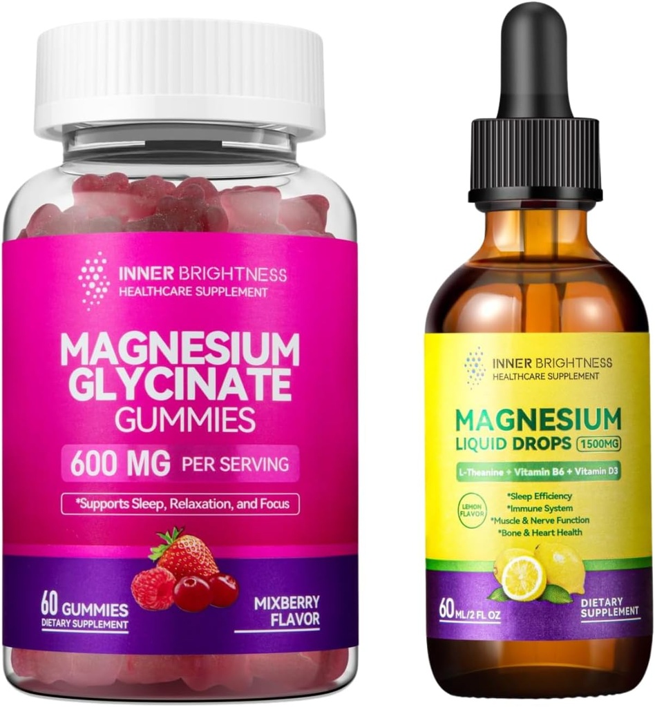 Magnesio Glycinate arrestGummies for Adults, Sleep, Relax & Focus, Mixed Berry Flavor & Liquid with Magnesium Citrate & Taurate, Lemon Flavor