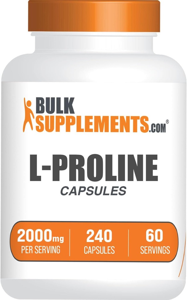 BulkSupplements.com L-Proline Capsules - Suplemento Amino Acid, L-Proline 2000mg, Suplementos Proline - Gluten Free, 4 cápsulas por Serving, 240 Conde (Pack of 1)