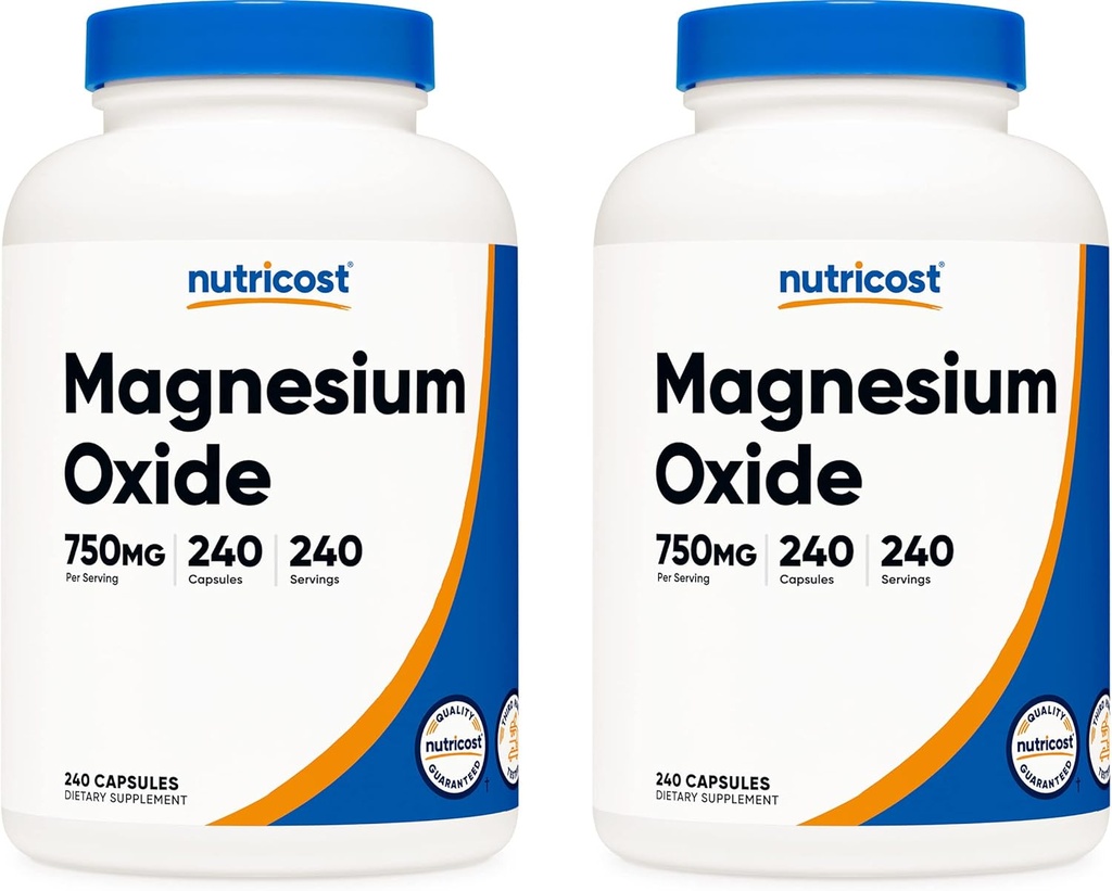 Nutricost Magnesium Oxide 750mg, 240 cápsulas (2 botellas)
