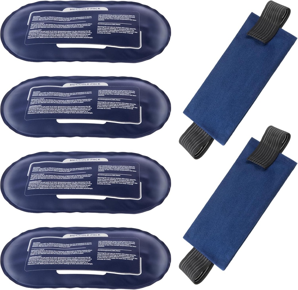 Paquetes de hielo para lesiones reutilizables, 4 paquetes de gel caliente y frío y 2 ranuras ajustables de gel flexible para hombros traseros armaduras y recuperación de lesiones de las piernas, juntas de alivio y dolor muscular