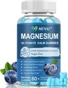 Magnesium Gummies 600mg por Serving-Magnesium Glycinate 400mg y Magnesium Malate 200mg,Sugar Suplemento de Potasio de Magnesio Libre para Mood Calma, Muscle, Bone &amp; Sleep Support,60 Blueberry Gummies