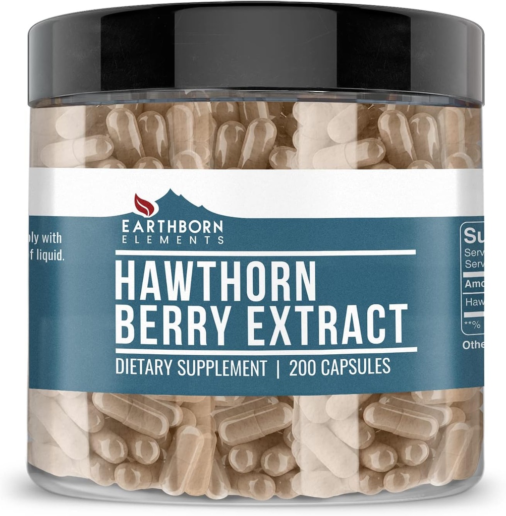 Elementos terrestres Hawthorn Berry Extracto 200 cápsulas, puras " no diluidas, sin aditivos