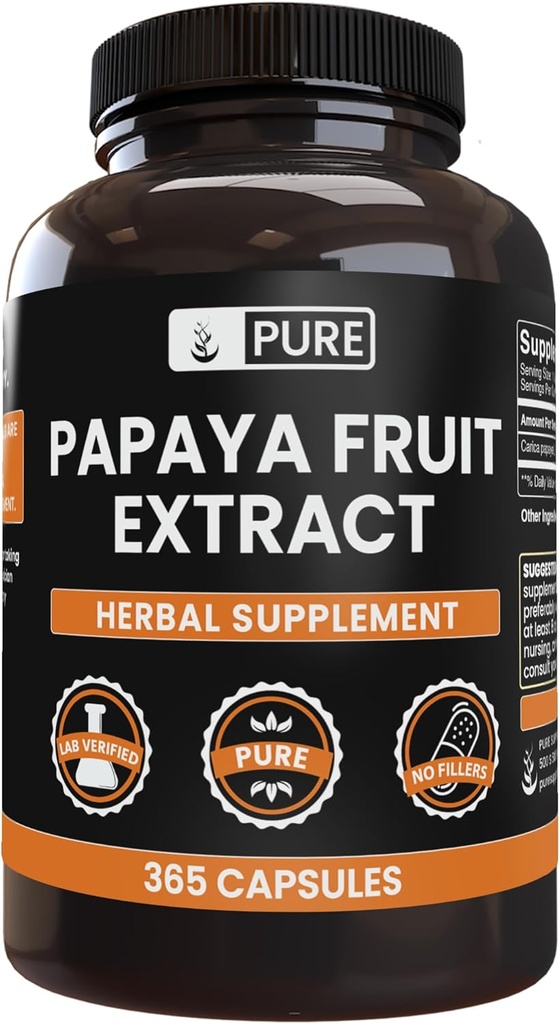 PURE ORIGINAL INGREDIENTS Papaya Extract (365 Capsules) No Magnesium Or Rice Fillers, Always Pure, Lab Verified