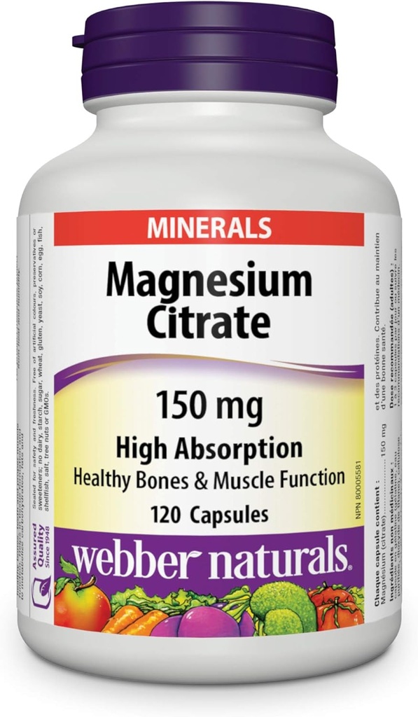 Webber Naturalsᆴ Citratas de Magnesio Alta Absorción 150 mg 120 cápsulas