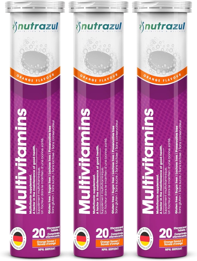 nutrazul Multivitamin Effervescent Tablets ← 60 Tablets ← Immune Support with 9 Essential Vitamins ← Perfect for Daily Wellness for Adults &amp; Kids ← Orange Flavor