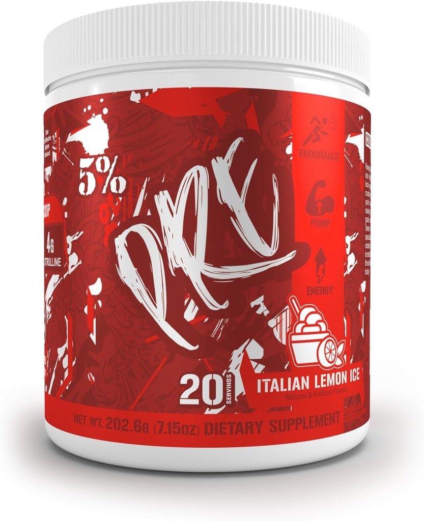5% Código de Nutrición Red Series Pre Workout Powder for Men ' Women TEN Energy, Power, Protein Synthesis & Focus TEN 300mg Caffeine, L-Citrulline, Glycerol, Taurine, Alpha GPC, Huperzine (Italian Lemon Ice)
