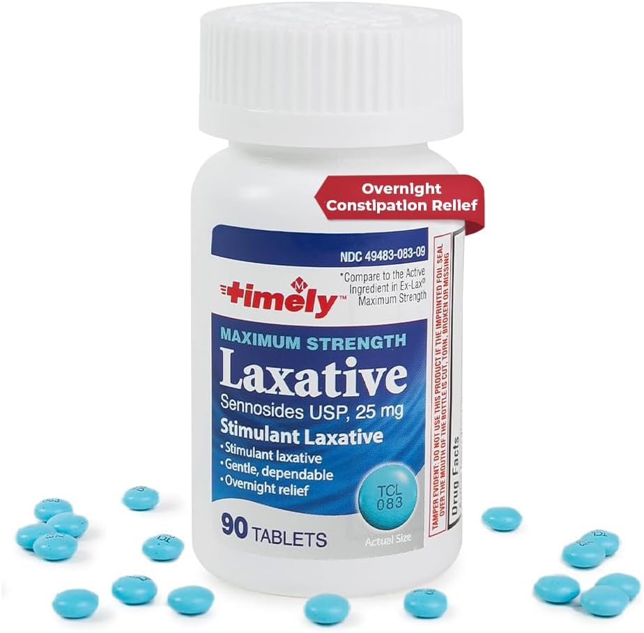 Lágrimas de hora, INC. Timely - Max Laxatives - 90 Maximum Strength Tablets - 25mg Sennosides Laxative - Occasional Constipation Relief, Best Laxatives for Constipation Fast Acting