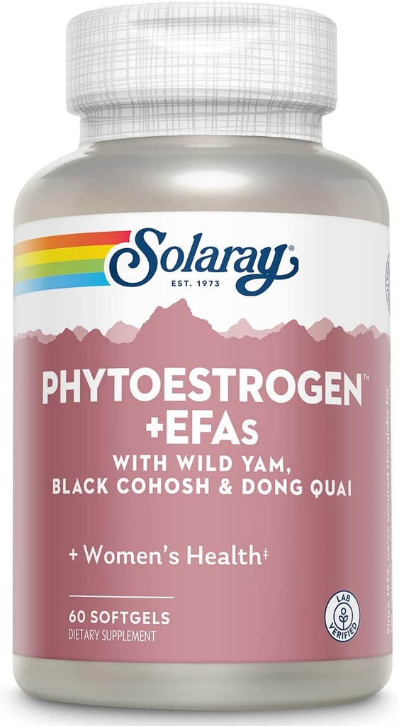 SOLARAY PhytoEstrgen Plus EFAs Menopause Support ¦ Wild Yam, Black Cohosh, Evening Primrose " Borage ⋅ 60ct, 30 Serv.