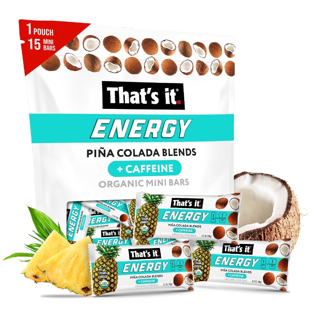 Eso es. Piña Colada Caffeine Blends Energy Mini Bares Piñaapple Coconut (15 Conde) Alergia-Friendly, non-GMO, Gluten Free Snacks