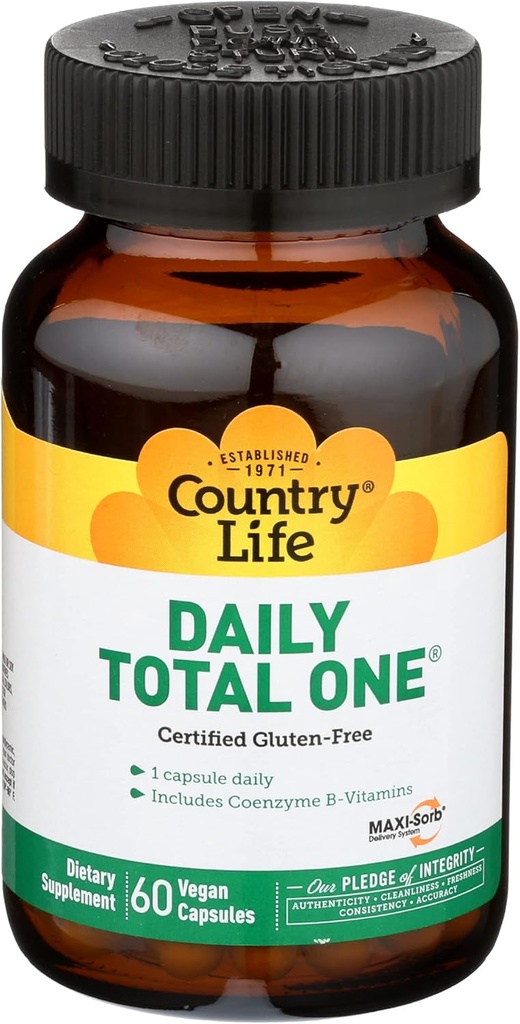 Country Life Daily Total One with Iron - Full Spectrum Digestive Enzyme Blend - 60 cápsulas vegetarianas