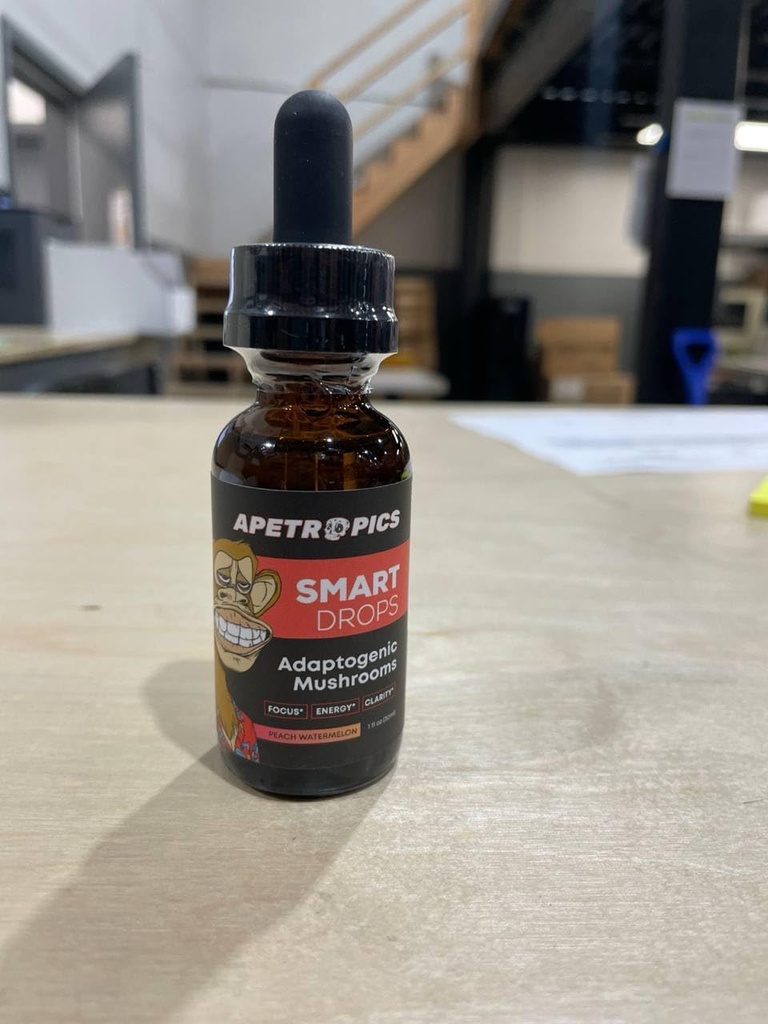 Apetropics Smart Drops - Adaptogenic Mushroom Tintura con Mane de León, Cordyceps, Turquía Tail, Chaga, Reishi - Suplemento Nootrópico - Peach Watermelon Flavor, 30-Servings