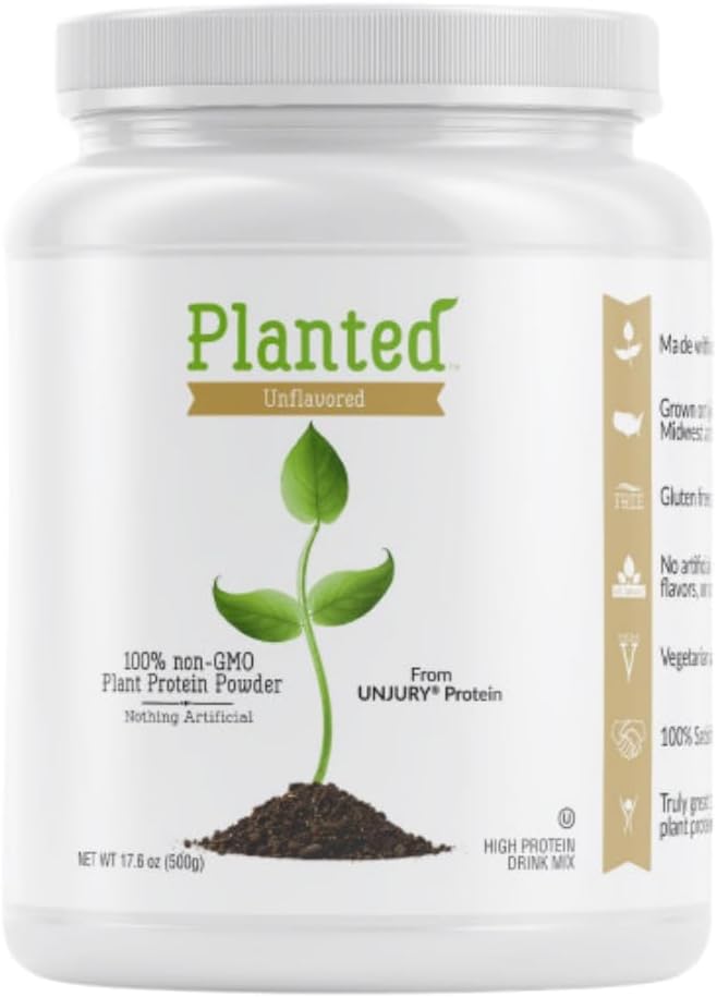 Unjury Planted Vegan Protein Powder ← 20g Desflavored Pea Protein Powder ← Bajo Azúcar y Planta Basado Silencio Gluten y Dairy Free Pea Protein Isolate ← Non-GMO TEN 20 Servings