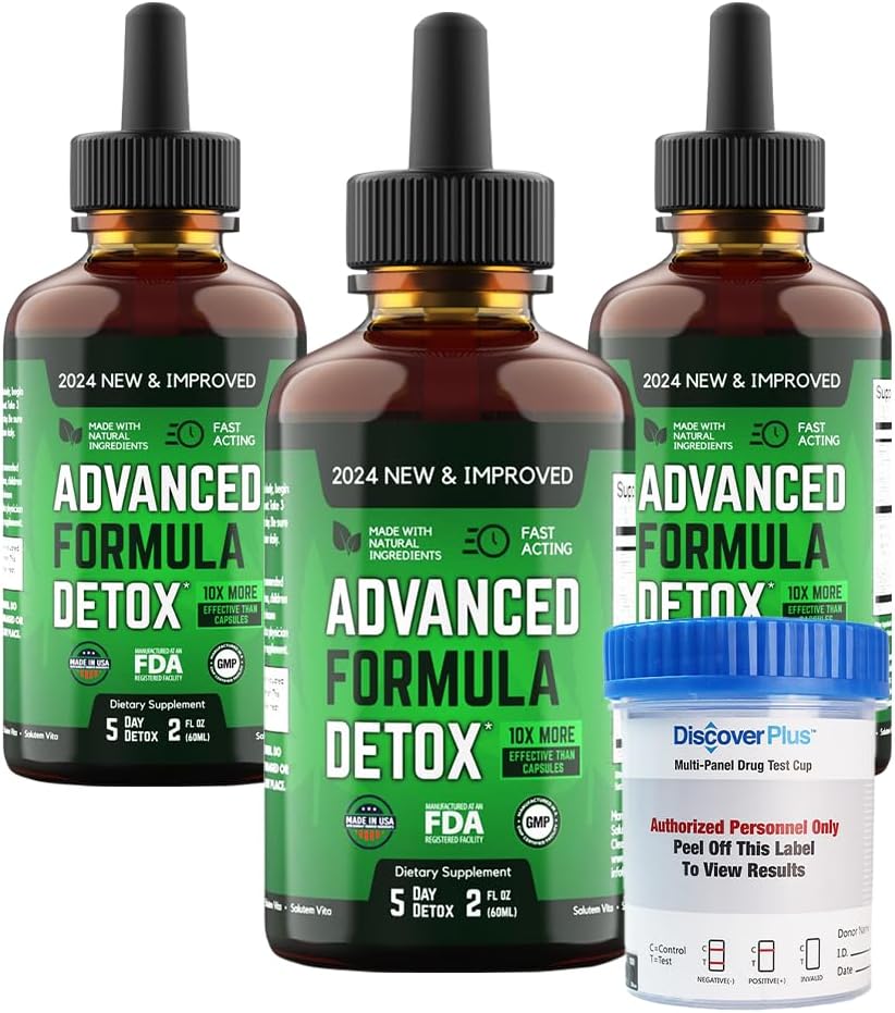 Salutem VitaTM Liquid Advanced Formula Detox - Kit Detox con Copa de Prueba: Suplemento dietético líquido para la limpieza total del cuerpo - Suplemento para la eliminación de toxina - 3 Pack - 2 Fl Oz (20 Servimientos)