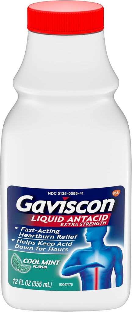 Gaviscon Extra Strength Cool Mint Liquid Antacid For Fast-Acting Heartburn Relief, 12 onnces
