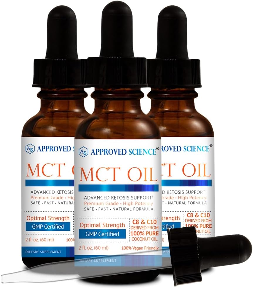 Aceite MCT de Science® Aprobado - Triglicéride de Cadena Media Pura (MCT) Aceite derivado de coco con ácido caprílico (C8) y ácido Capric (C10) - Vegan, 60 ml - Pack de 3