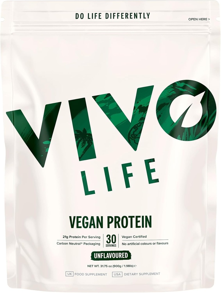 Vivo Vegan Protein Powder - 0,7 oz de Proteína de base vegetal por Scoop, 30 Servimientos (31,7 oz) (Vanilla) (31,7 oz, Sin sabor)