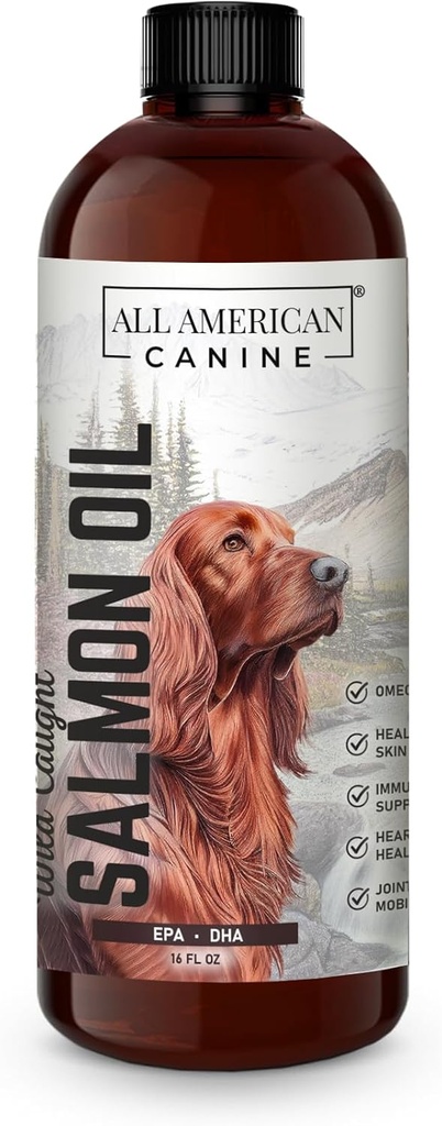 Aceite de salmón de caza silvestre ← Fuente óptima Omega 3 Aceite de pescado Suplemento de alimentos líquidos para perros Skin, Coat, Joint, e Immune Health, 16 fl oz