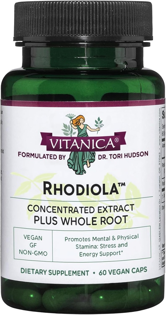 Vitanica Rhodiola Rosea Root Extract 200mg, Dr. Formulated, 3% Rosavins " 1% Salidroside, Rhodiola Root 85mg, Vegan, 60 cápsulas