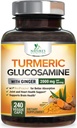 Turmeric Curcumin Supplement 2000mg - 95% Curcuminoids with Glucosamine, Ginger & MSM, BioPerine Black Pepper for Best Absorption, Nature's Vegan Joint Support, Non-GMO, Bottled in USA - 240 Capsules