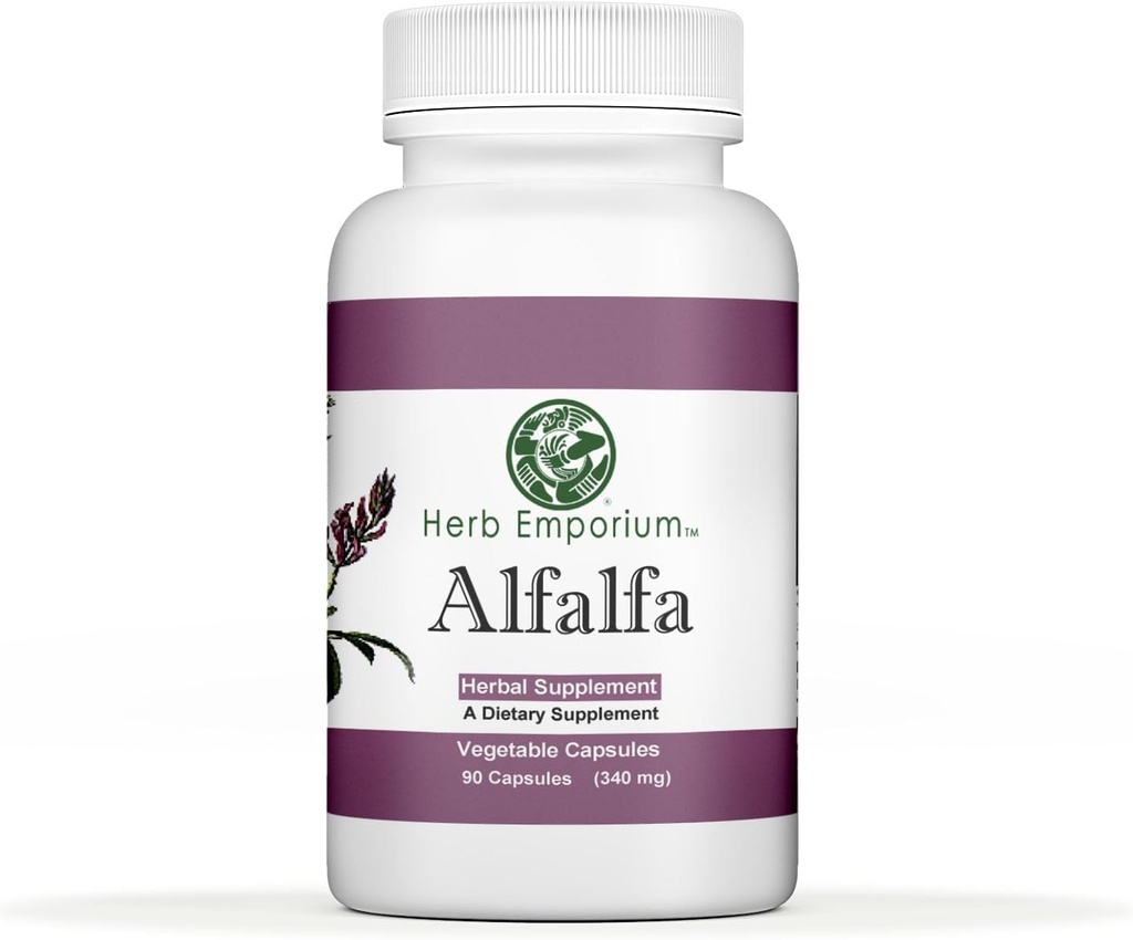 Herb Emporium Alfalfa (Medicago Sativa L, Alpalpa) cápsulas 90 cápsulas vegetales (340 mg) Suplemento herbal para la digestión saludable (Pack of 1)