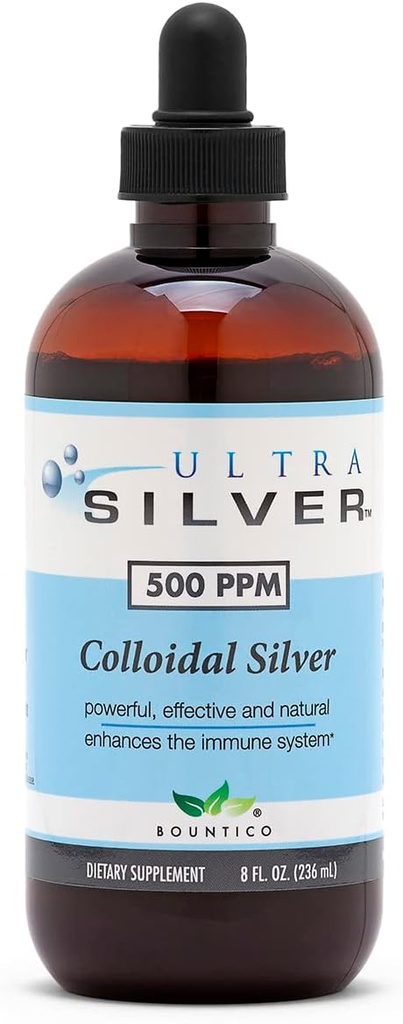 Ultra Silver® Colloidal Silver TENIDO 500 PPM, 8 Oz (236mL) TENIDO Suplemento Mineral ANTE True Colloidal Silver - con Dropper