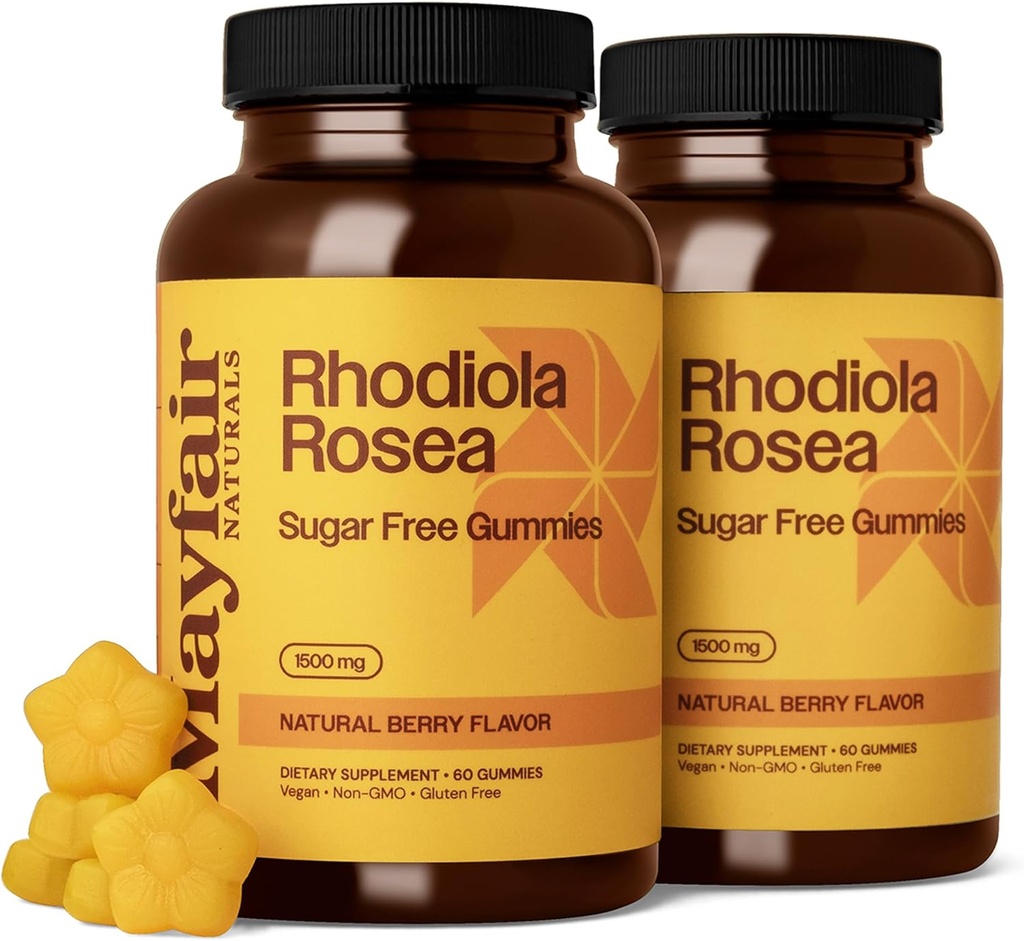 Rhodiola Rosea Azúcar Gummies gratis (2 Pack), Suplemento dietético, 1500mg, 60 Gummies Cada (120 Total), Natural Berry Flavor