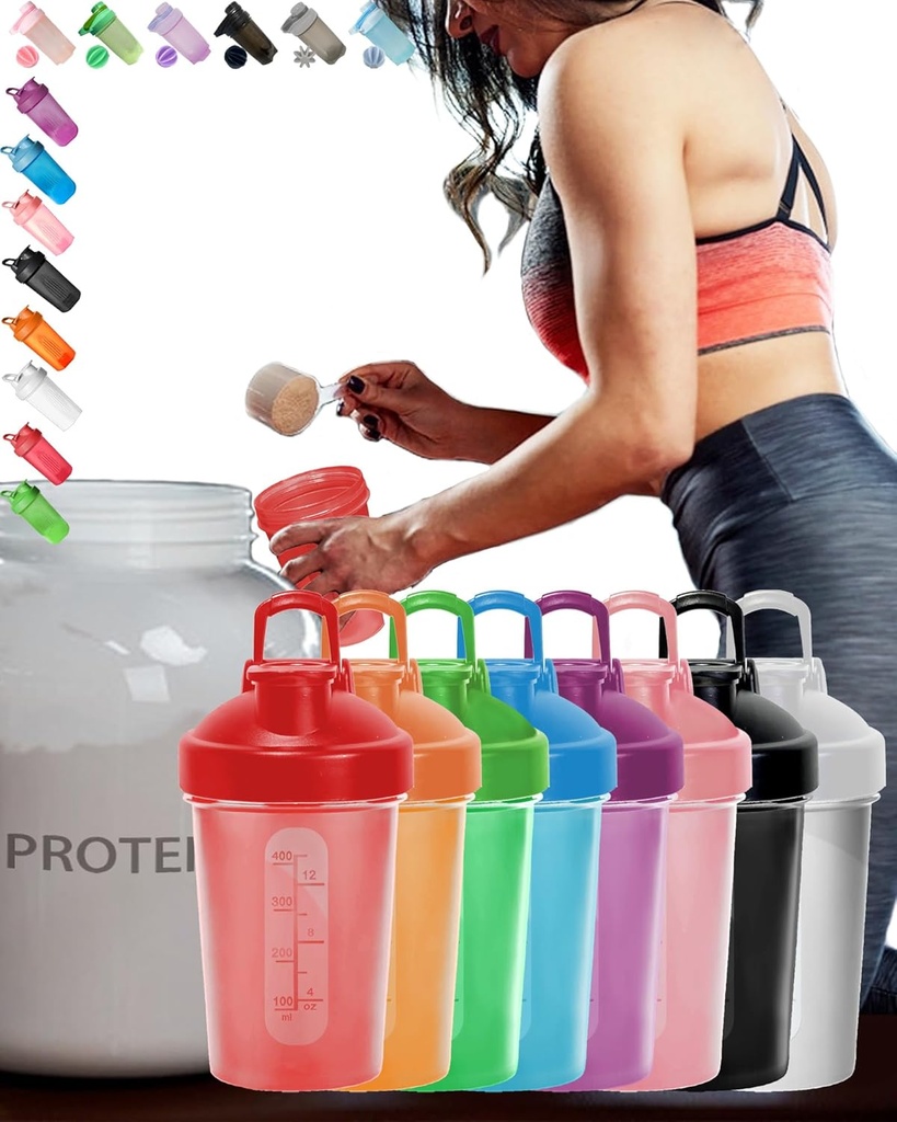 EBAT 16 piezas Conjunto colorido AntiDropBPAFREELeakProofProtein Shaker Bottle Value Pack w. Whisk Ball &amp; ErgonomicDesign " , 8 Unique Color Value Pack (Ver foto) para Hombre/Mujeres /