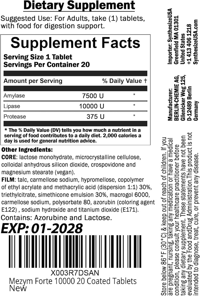 Grace nnvg Mezym Forte 10000, 20 Tablets (Suplemento Diario, Pancreatin Enzymes for Digestion Support)