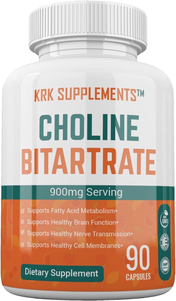 1 Pack Choline Bitartrate 900mg Por Servir 90 cápsulas KRK Suplementos