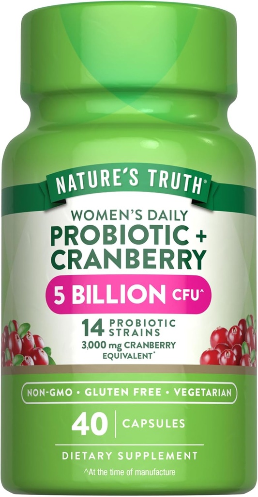 La verdad de la naturaleza Probióticos para las mujeres ← 5 billón CFUs Daily ← 40 cápsulas vegetarianas  with Cranberry peru Non-GMO &amp; Gluten Free ← No se necesita refrigeración