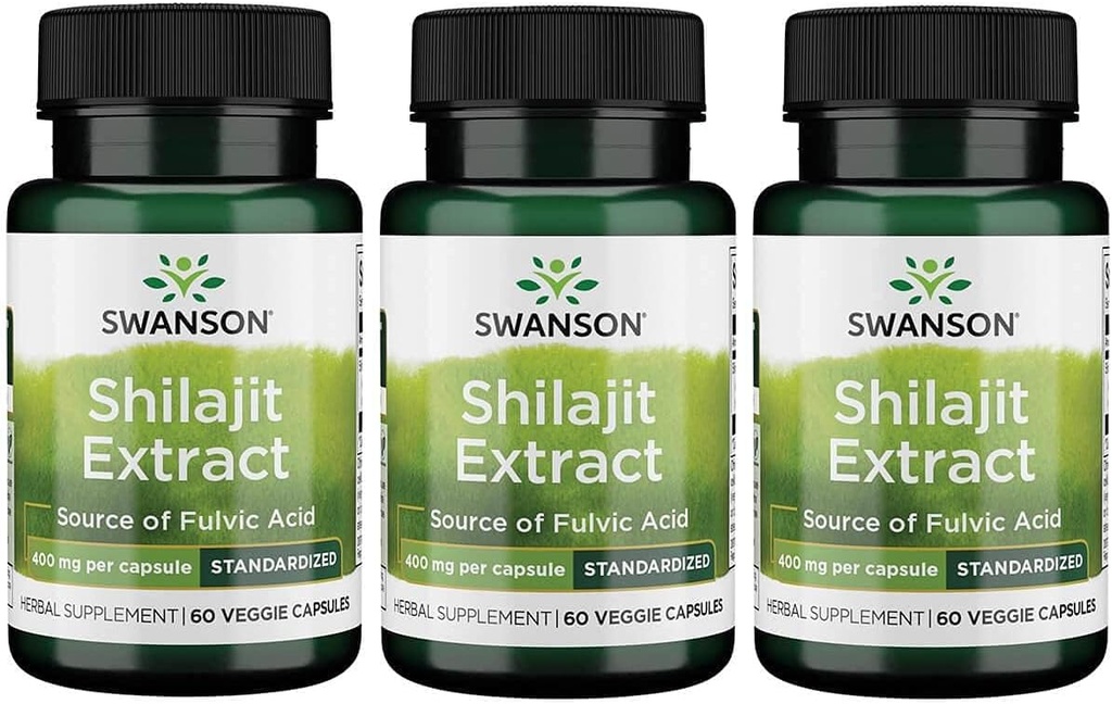 Swanson Shilajit Extract - Herbal Supplement Promoting Cell Growth Support - Natural Formula for General Wellness - (400 Milligrams 60 Veg Capsules) 3 Pack