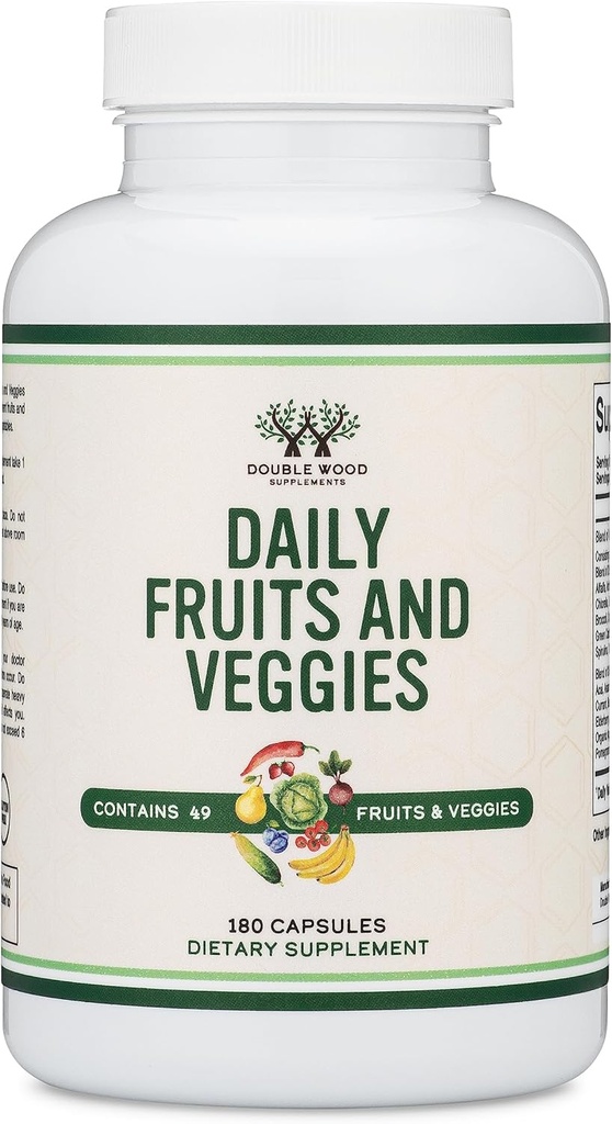Suplemento de frutas y verduras (Hoily Blend of 49 Frutas y verduras diferentes, 23 verduras y 29 frutas) 1.500 mg Serviciones, 180 capsules (No Fillers, Vegan Safe, Non-GMO) por Madera Doble