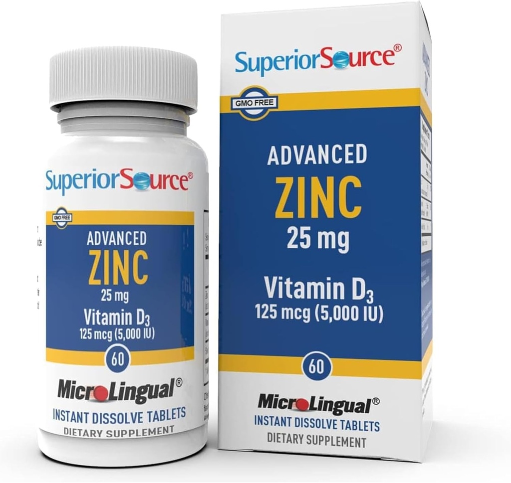 Alta Fuente Advanced Zinc 25 mg - Incluye Vitamina D3 5.000 UI - Suplemento Premium de Apoyo Inmunitario para Hombres " Mujeres - Sin gluten " - 60 Tabletas Dissolvables MicroLinguales